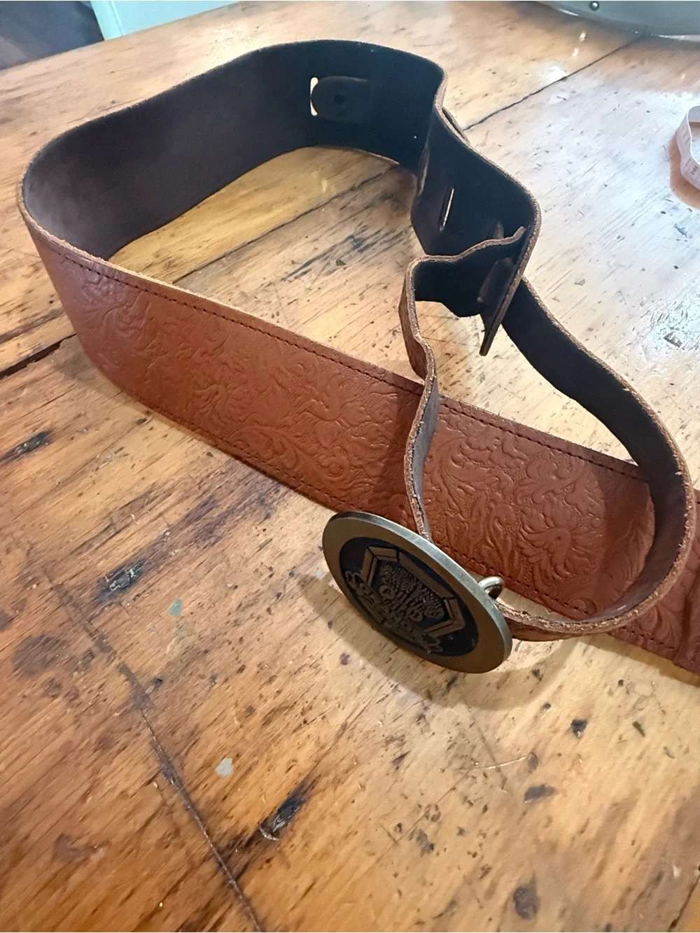 Grange Brass Circle Logo Belt Buckle and Leather Gibson Adjustable Belt